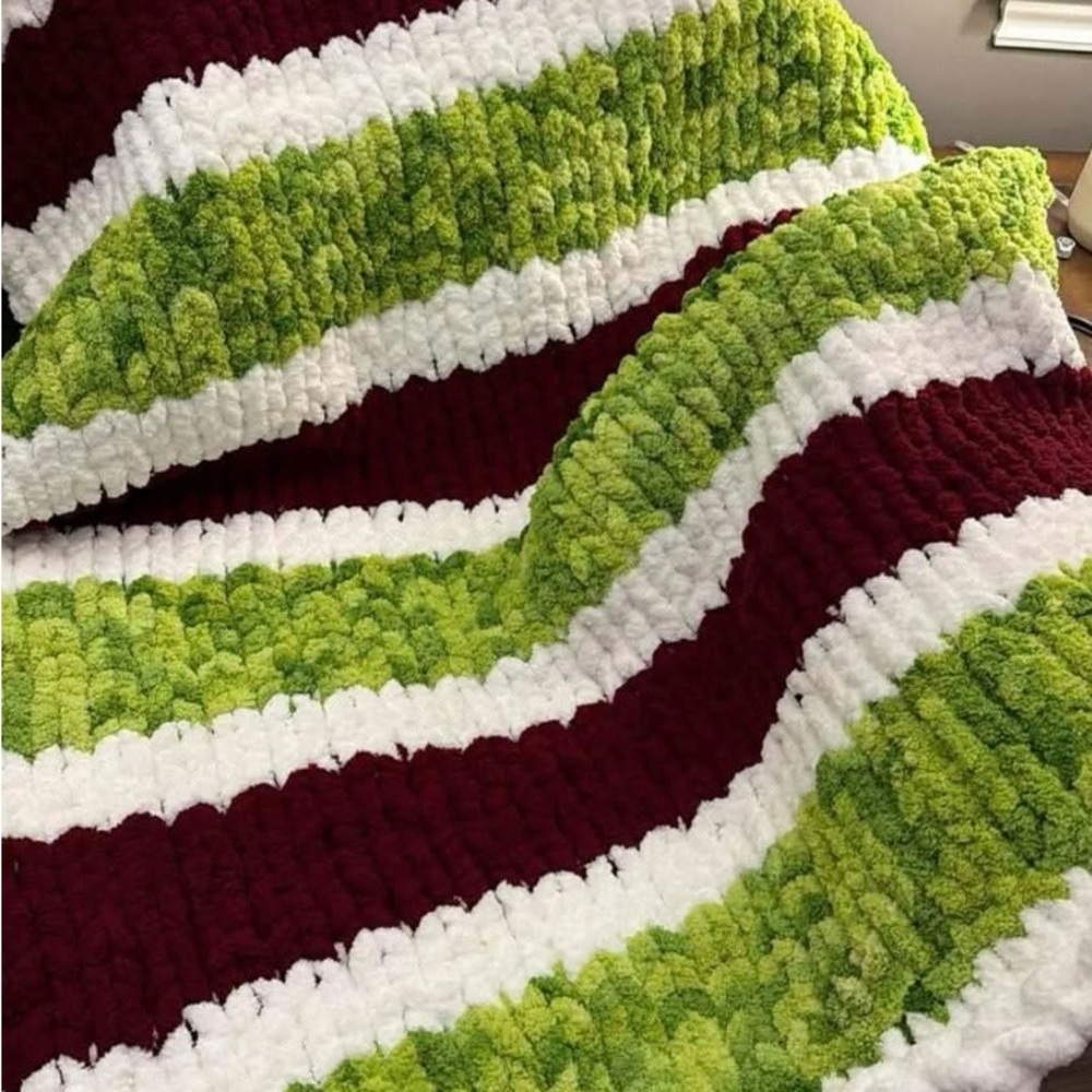 Hand made- Green, Red, and White Throw Blanket other colors and sizes by request